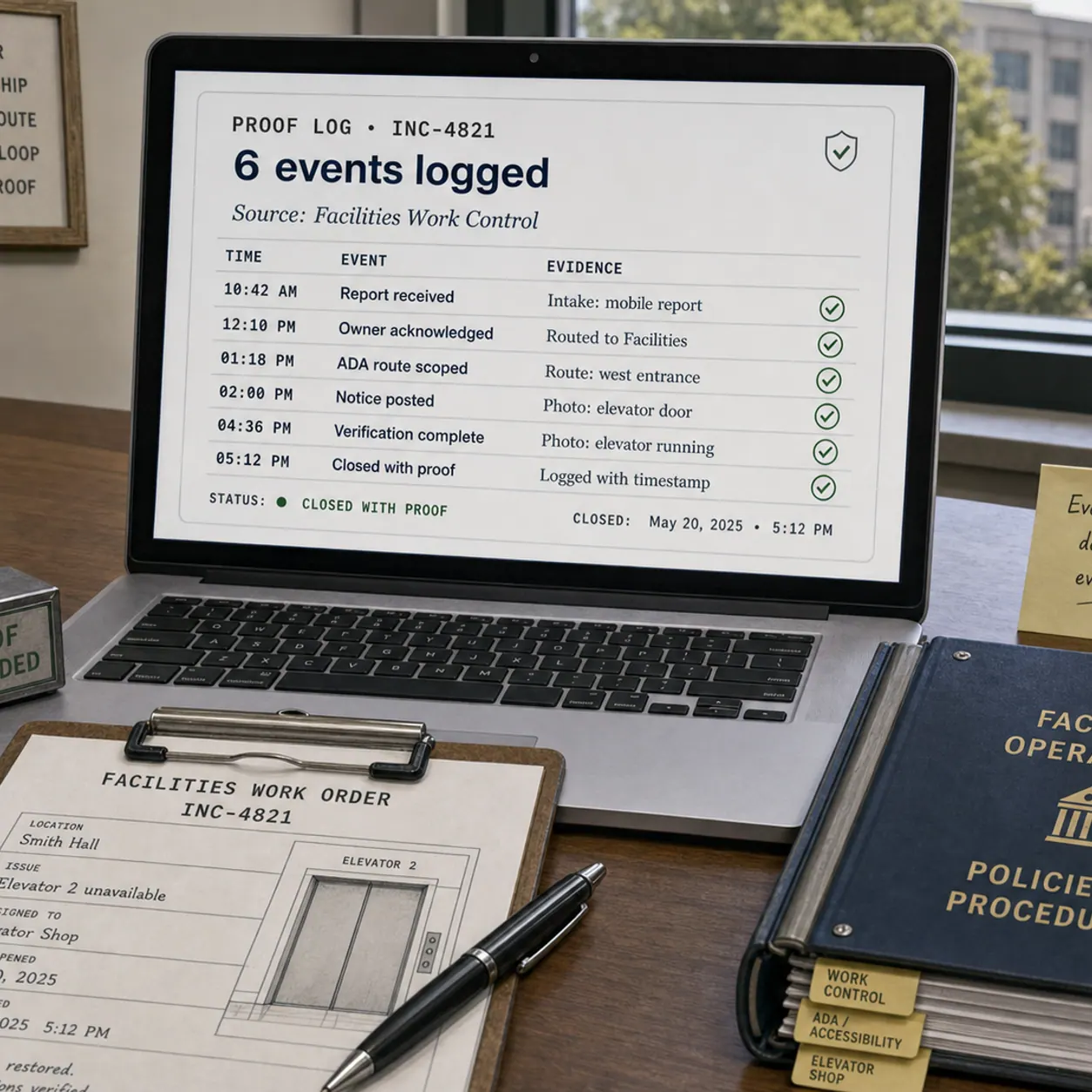 A workstation screen showing the closed-loop audit log with timestamps for every step.